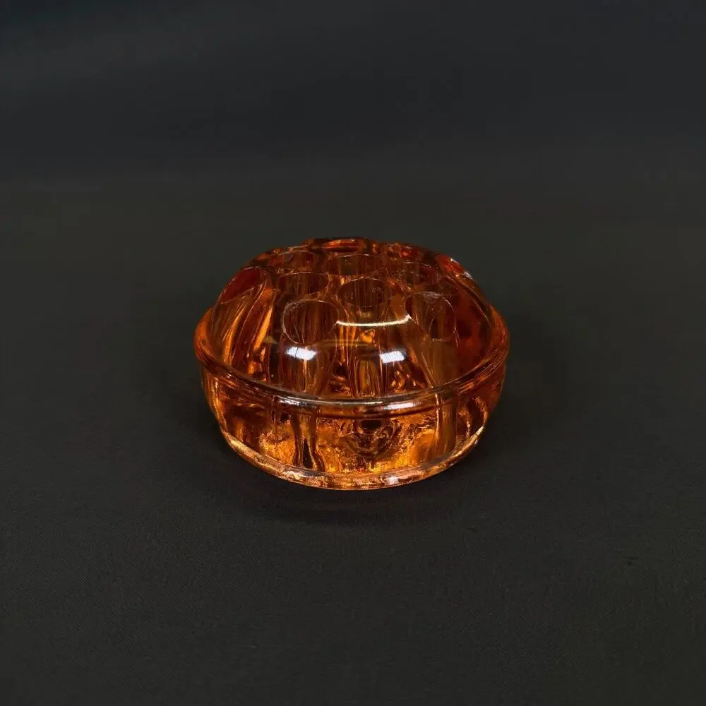 Floral Frog Glass Amber Color Vintage Decortications Floral Arrangements 13 hole